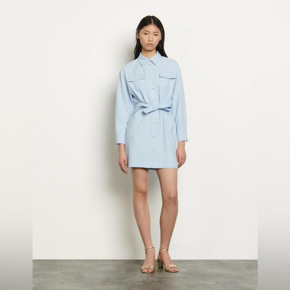 Sandro Paris Estel Shirt Dress - Baby Blue - 38
